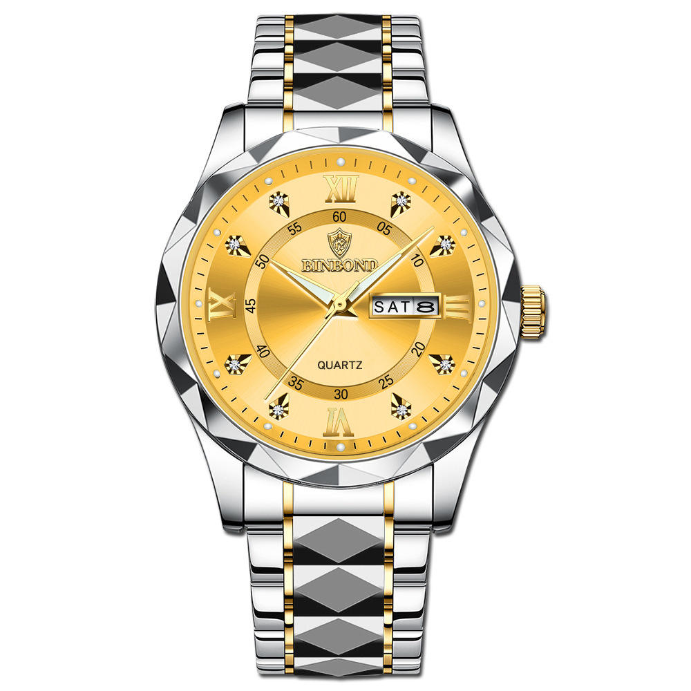 3 gold dial silver gold steel strap - for men