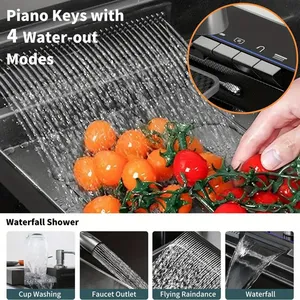 304 mutfak lavabo çok fonksiyonlu LED dijital ekran Pull-Out musluk Anti-Scratch paslanmaz çelik mutfak lavaboları - Product Image 5