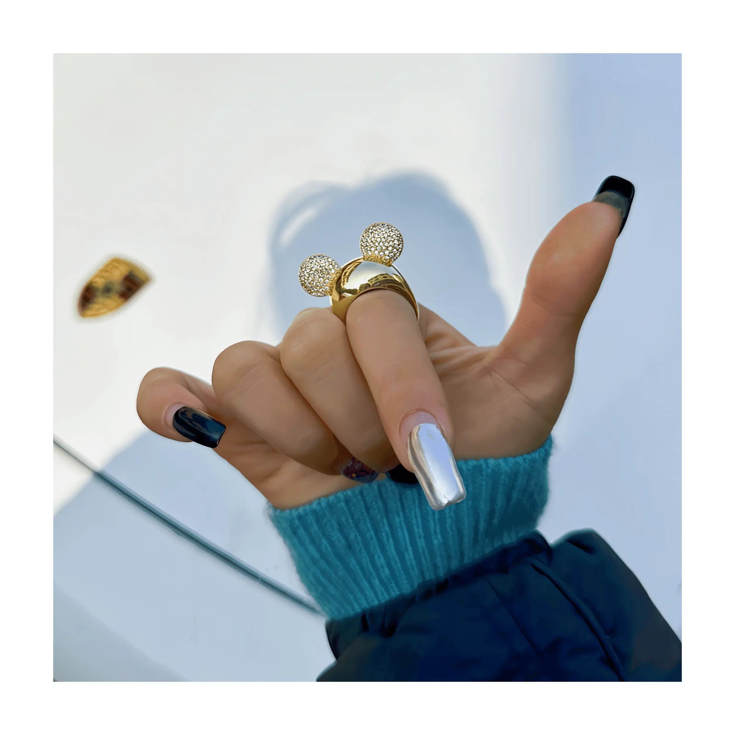2024 New Design Cute mouse ear shape Micro insert full zircon gem rings copper with 18k gold Tarnish Free rings for girl gift