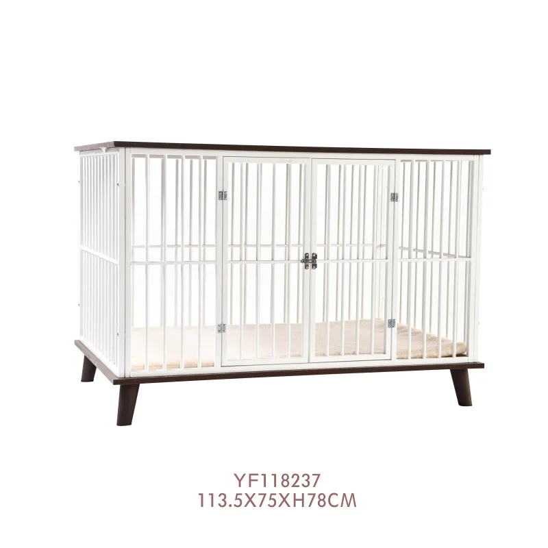 Large Stainless Steel Wooden Dog House Pet Transport Kennel Breathable Metal Mesh Dog Cage