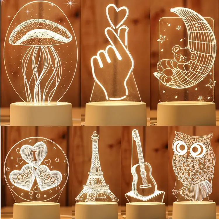 Novità Top Seller carino 3D acrilico decorativo luce notturna da tavolo per natale festa di nozze regalo per bambini