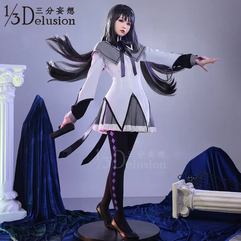 Fantasia personalizada Akemi Homura Cosplay anime Puella Magi Madoka Magica uniforme feminino para festas de aniversário e festivais roupa de Halloween