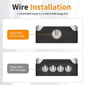 0/2/4 Awg entrada 4/8/10 Awg salida 12V Dc 4 vías Barra colectora bloque de distribución de energía 1 en 4 salidas amplificador de coche divisor de Audio