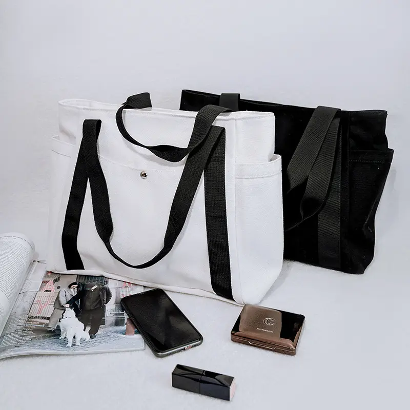 पुनर्नवीनीकरण थोक प्रचार शॉपिंग बैग अनुकूलित कैनवास बैग बड़ी क्षमता वाला कैनवास टोट बैग