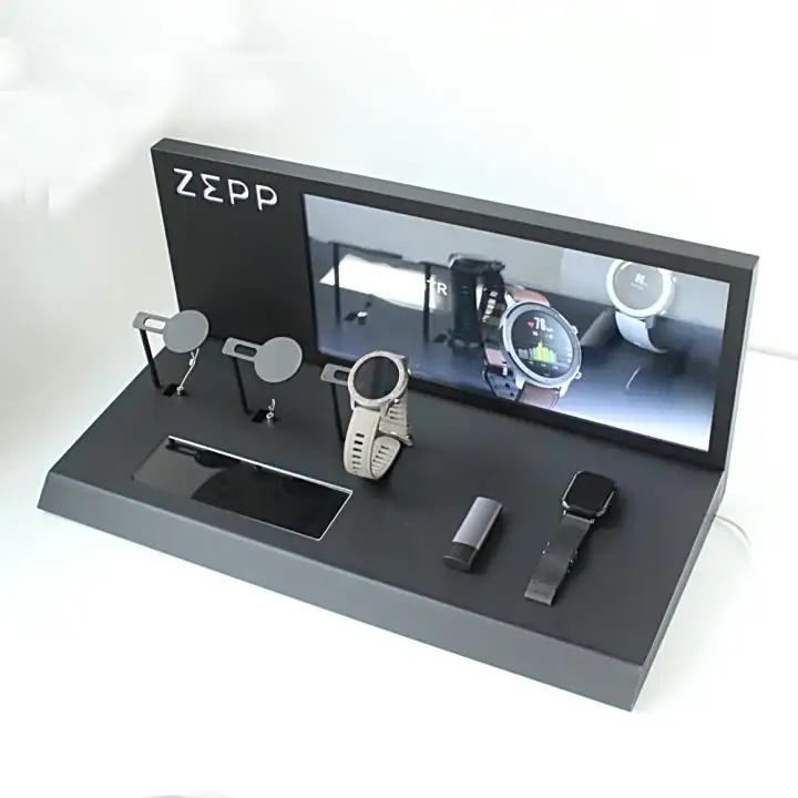 Özelleştirilmiş akrilik tezgah akıllı saat vitrin rafı cep telefonu akıllı saat masaüstü LED PMMA ekran standı