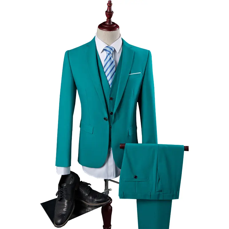 Người Đàn Ông & Amp;#39;S Phù Hợp Với Vest Mỏng Phù Hợp Với 3Pcs Turquoise Xanh Men 'S Phù Hợp Với Một Nút Made In Italy