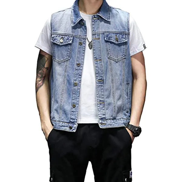 Gilet di jeans blu senza maniche giacca di jeans gilet Veste En Jean Pour Hommes En gilet di jeans per uomo