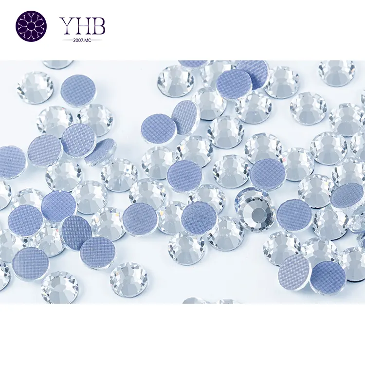 YHB Pedra de cristal branco por atacado para processamento de galvanoplastia de vidro, pedra de vidro Hotfix, strass para joias, copo para vestuário