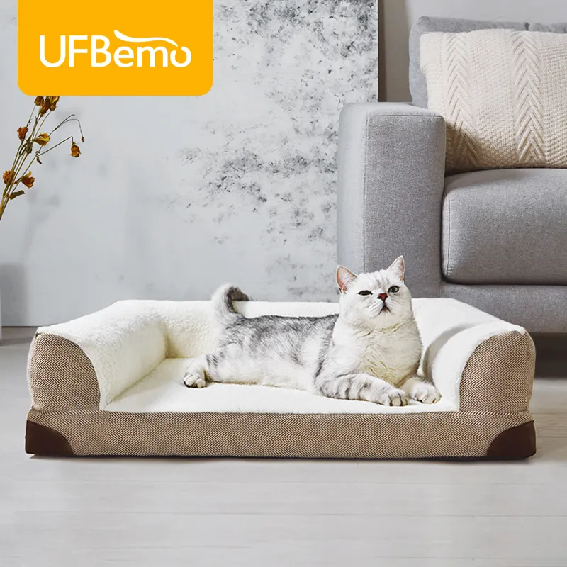 Ufbemo โซฟาสัตว์เลี้ยงดีไซน์ใหม่, เมมโมรี่โฟมแข็งแรงเตียงสัตว์เลี้ยงหรูหราซักได้เบาะรองนั่งขนาดใหญ่เตียงสุนัข