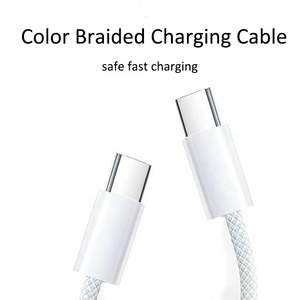 สายเคเบิลถักที่เป็นมิตรกับสิ่งแวดล้อม1ม. 2ม. PD 60W USB C TO Type C สายชาร์จเร็วสำหรับโทรศัพท์ Type-C สายข้อมูลสีขาวสีดำที่กำหนดเอง