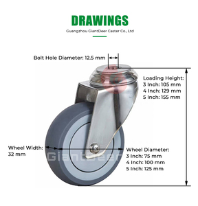 Tùy Chỉnh Chất Lượng Hàng Đầu 3Inch 4Inch 5Inch Xoay Bolt Lỗ Tpr Caster Bánh Xe Thép Không Gỉ Caster - Product Image 2