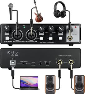 Interfaz de Audio de estudio profesional OEM de fábrica 2 en 2 salidas Mezclador de Audio USB Grabación Podcast Tarjeta de sonido de grabación - Product Image 3