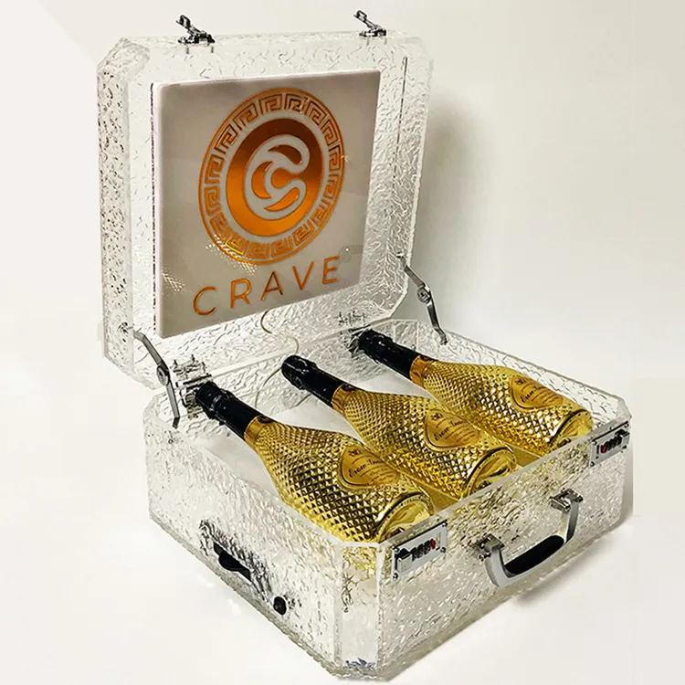 OEM Personnalisé Ice Rock LED Champagne Vin VIP mallette de transport de haute qualité collection valise led boîte à vin