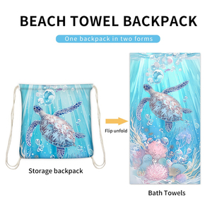 Taşınabilir 2 in 1 katlanır plaj havlusu kapak İpli saklama çantası hızlı kuru kum geçirmez özel Logo baskılı plaj havlusu - Product Image 6