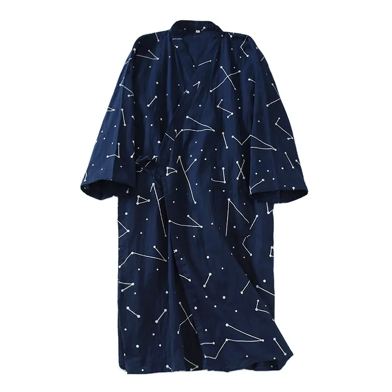 Albornoz de gasa de algodón japonés para hombre, bata kimono de gran tamaño, Pijama ligero de primavera y verano con cordones, ropa de Primavera de vapor yukata