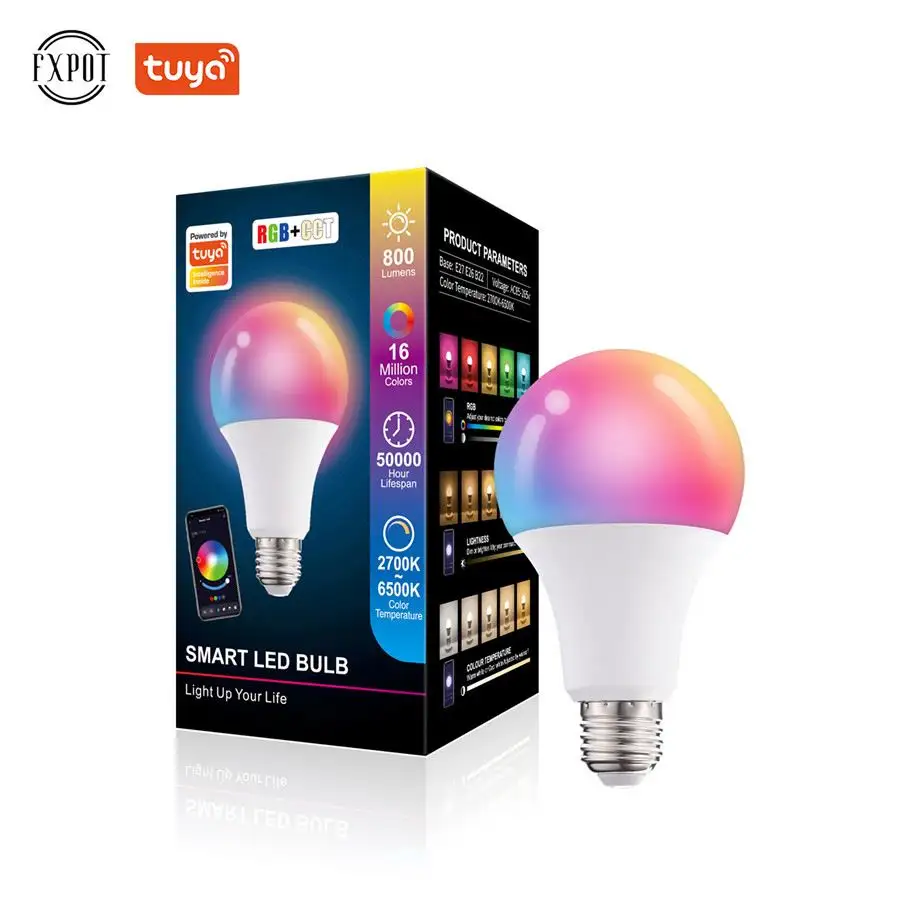 Fxpot Smart Led Light 2022 New Color change Tuya Alexa Lamp lampadina Bluetooth 10W Rgb Multicolor E27 Led Smart Bulb