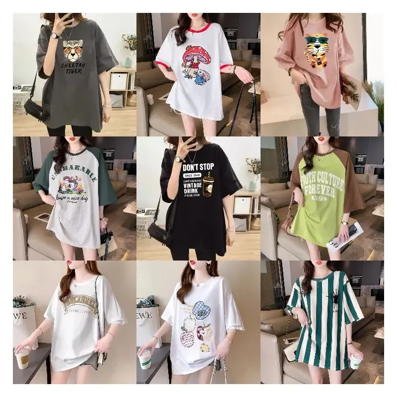 ガールズサマーホワイトマルチカラーソリッド半袖Tシャツ綿100% レディースTシャツ卸売