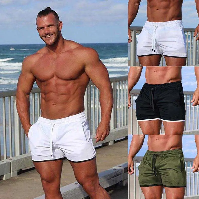 Individuelle muskulöse Herrenshorts Sport Fitness Laufen im Freien atmungsaktiv schnell trocknend Strand 3 Zoll Herren Fitness-Shorts