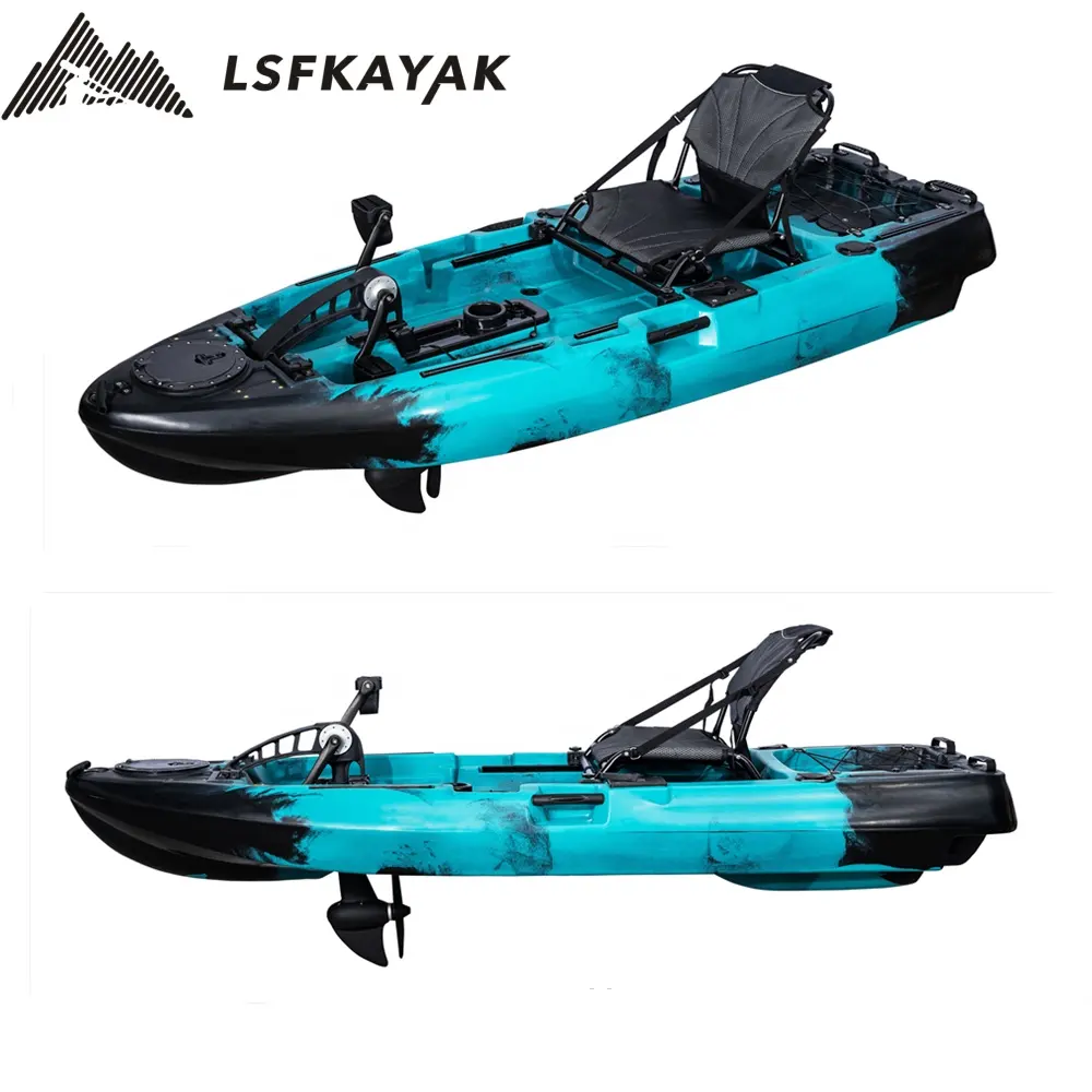 Kayak à pédale à siège unique, solo, 8 pieds, pédale de pêche, entraînement, pêche assis sur le dessus, kayak avec système de gouvernail, Kayak en plastique HDPE