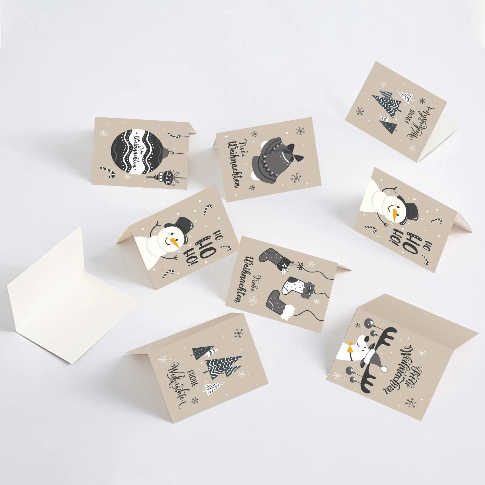 HK025 Feliz Natal Partido Convite Cinza Padrões Letras Alemãs Impresso 24pcs Cartões com Envelopes