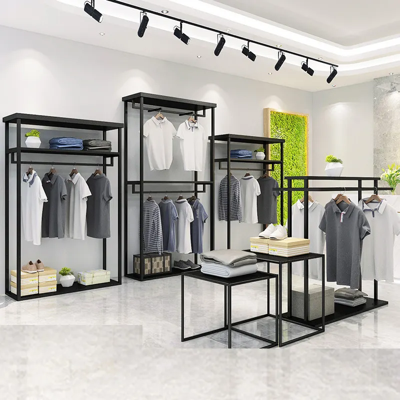 Varejo de roupas barato design de interiores loja roupas exibição de móveis rack de roupas