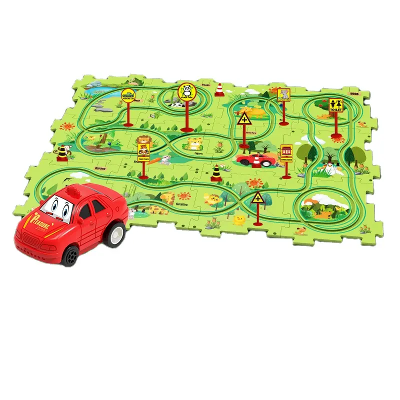 퍼즐 레일 전기 자동차 장난감 조립 교육용 자동차 전기 퍼즐 트랙 자동차 아이들을위한 교육 장난감