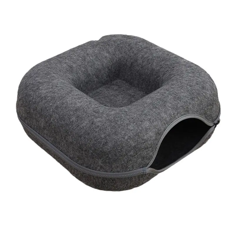 Fábrica al por mayor fieltro Donut Pet Bed túnel Simple cuatro estaciones Universal extraíble lavable nido
