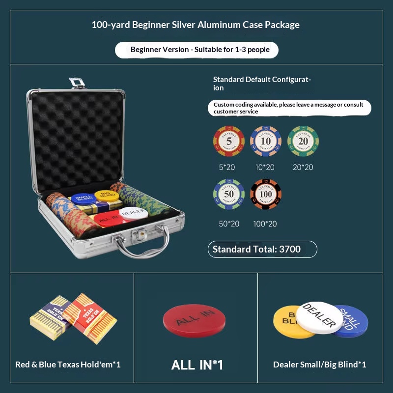 100 chips+standard silver aluminum case