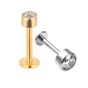 ASTM F136 titanyum içten dişli Labret çerçeve seti zirkon ve Opal üst takı Piercing dudak yüzük küpe - Product Image 1