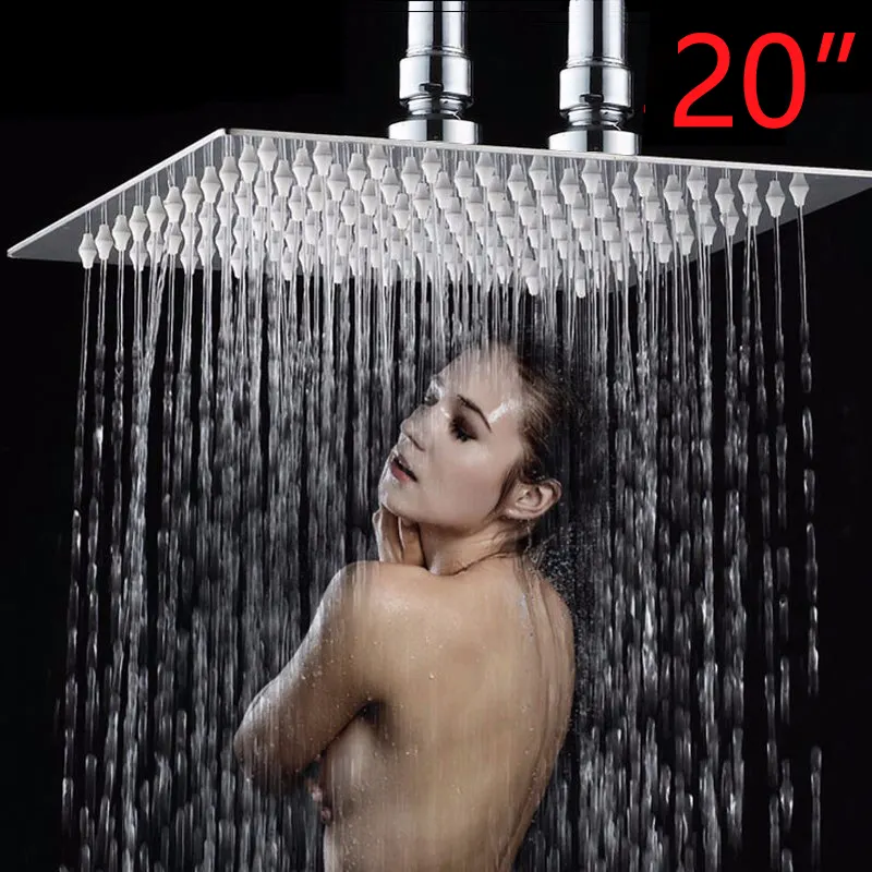 20 pulgadas Ultra delgada de baño ducha de lluvia cabeza cuadrada de mezclador de cromo grifo grifos
