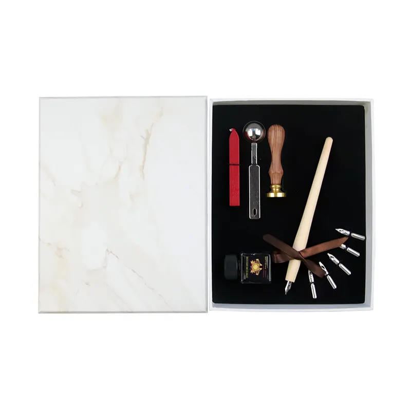 Set regalo annuale aziendale penne a piuma con logo e confezione regalo set di penne a immersione in legno per calligrafia vintage