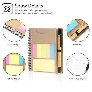 Kraft cover coil note book logo personalizzato mini notebook memo blocco note di carta adesiva con penna materiale scolastico - Product Image 6