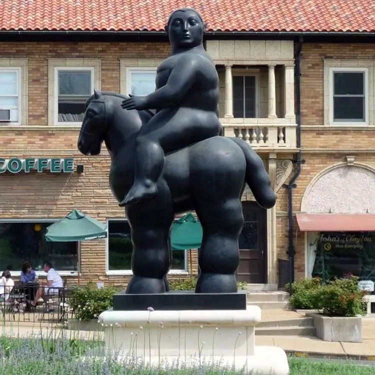 Escultura de metal botero, senhora famosa vida com estátua de cavalo de bronze gordura escultura de cavalo para moças