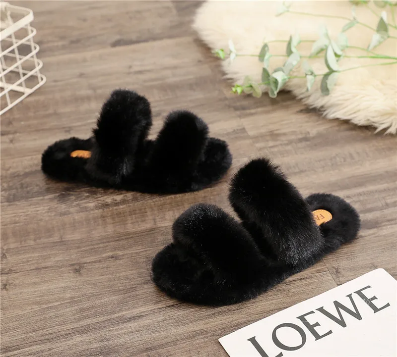 Two Woolly Slippers Woman Winter Warm Flat House Shoes Girls Cotton Shoes