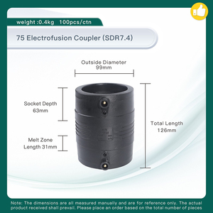DN75mm SDR7.4 HDPE Electrofusion <strong>Coupling</strong> Fittings PN25 Polyethylene for Construction Material Barcode Included 2-1/2&quot; - Product Image 2