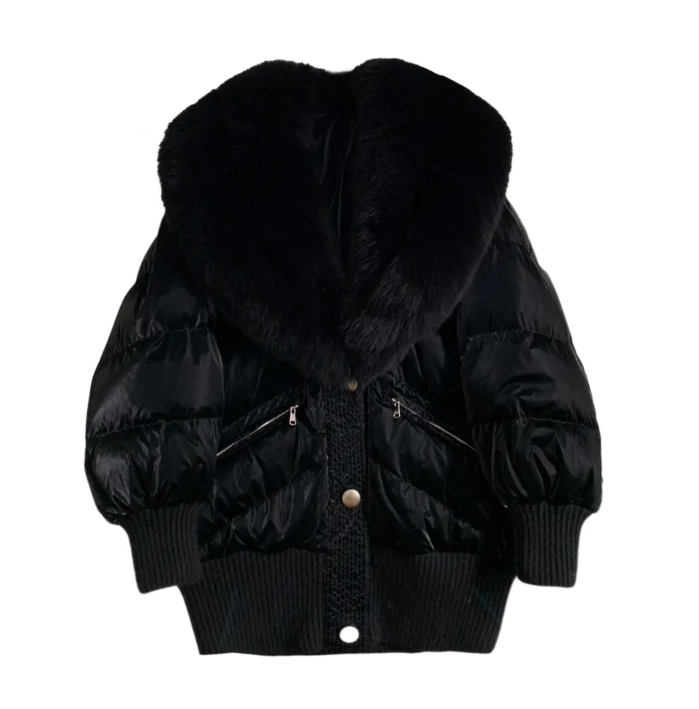 Qiuchen qc21061 jaqueta estilosa para mulheres, curta, moda inverno, fofo, real, raposa, luxuosa, com gola de raposa