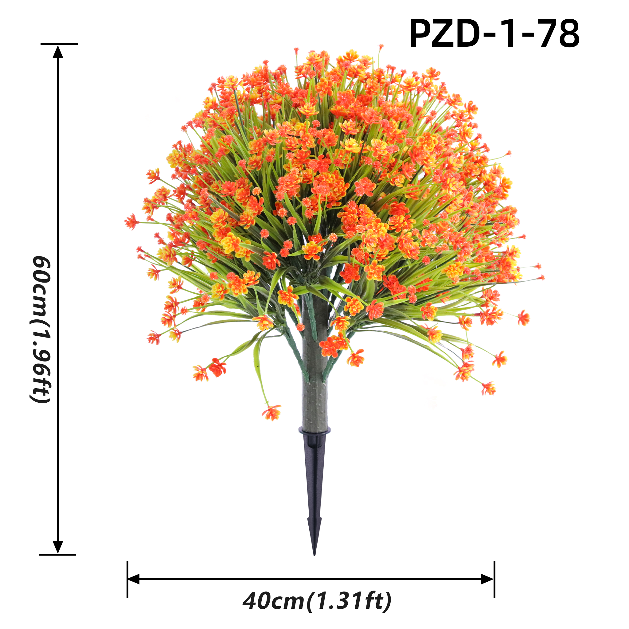 Arbuste artificiel de fleurs sauvages mélangées orange vif avec tuteur