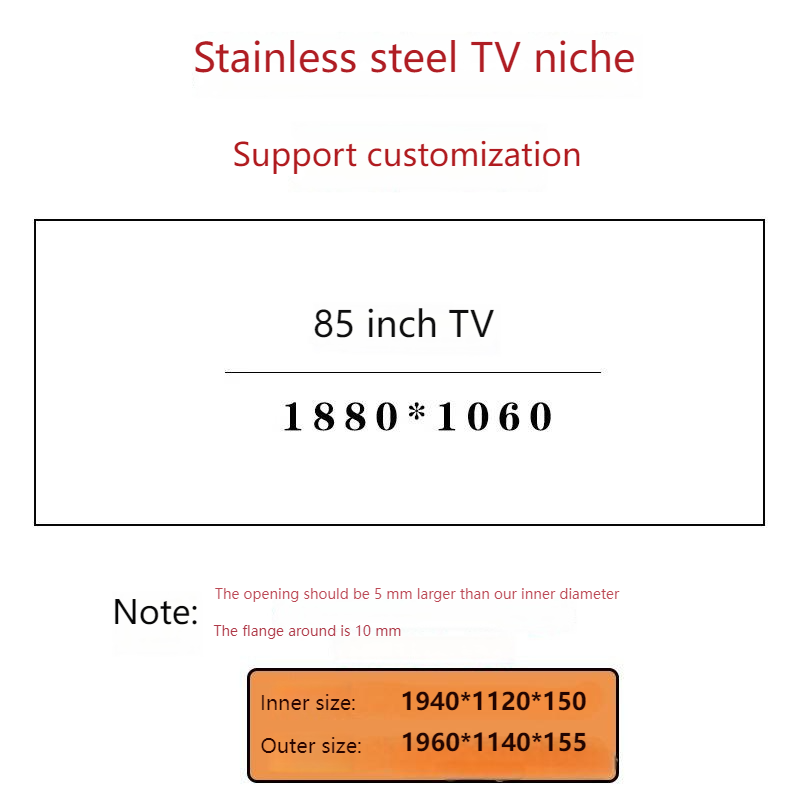 85 pouces en acier inoxydable tv niche sans stratifié