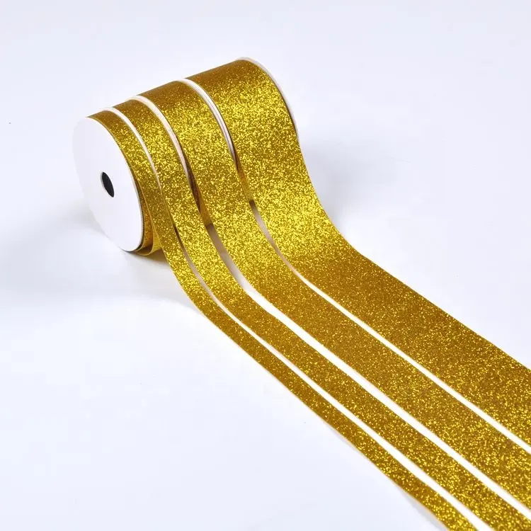 All'ingrosso nastro di raso brillante oro glitter 38mm per la decorazione di fiori