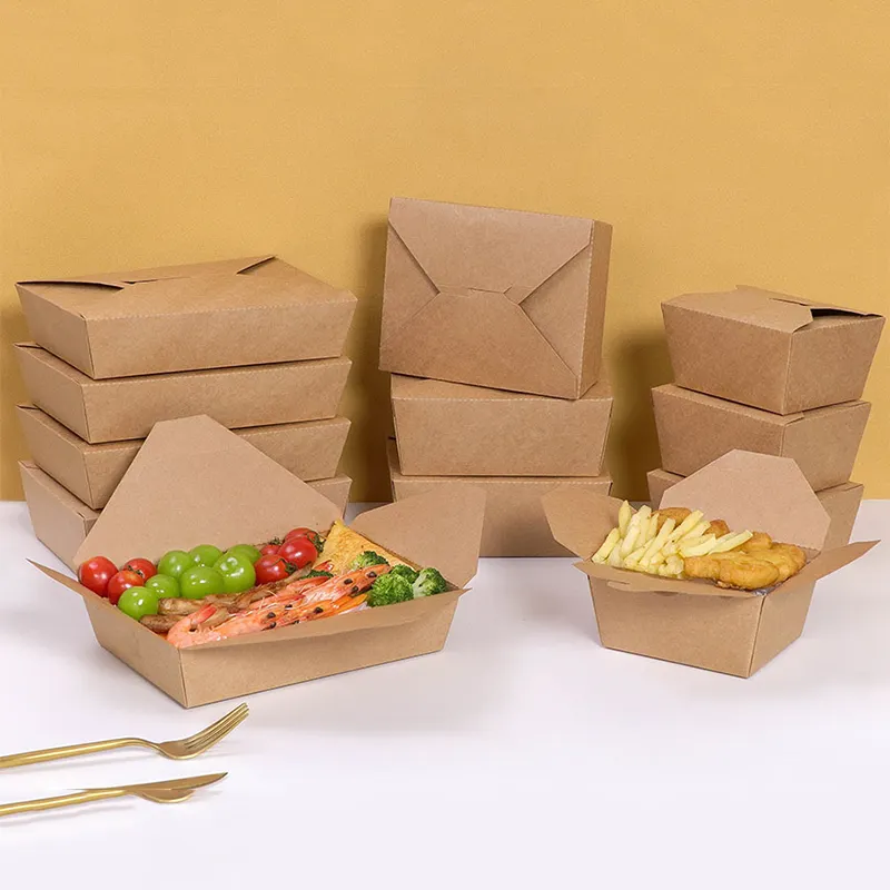 Eco-Friendly Tamanho Personalizado Descartável Kraft Papel LunchBox Reciclável Take Away Microwaveable Papel Food Container Charcuterie Box