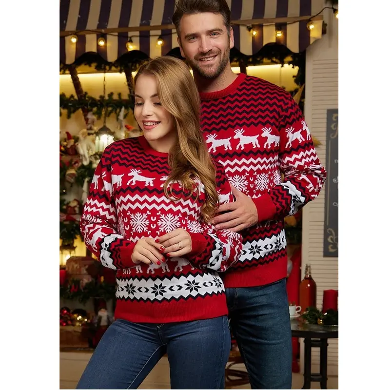 Groothandel Odm Print Polyester Trend Sneeuwvlok Vrolijk Kerst Sweatshirt Breien Trui Kerst Truien Voor Volwassenen