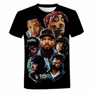 Men's <strong>Rapper</strong> Hip-Hop T-Shirt Quick Dry Breathable Knitted Light Sports Fitted Solid Pattern with Screen Print Street Wear Style
