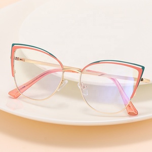 Metal optik çerçeveler sevimli kedi göz bilgisayar gözlük boy Anti mavi işık üçgen optik gözlük renkli çerçeveleri kadınlar - Product Image 1