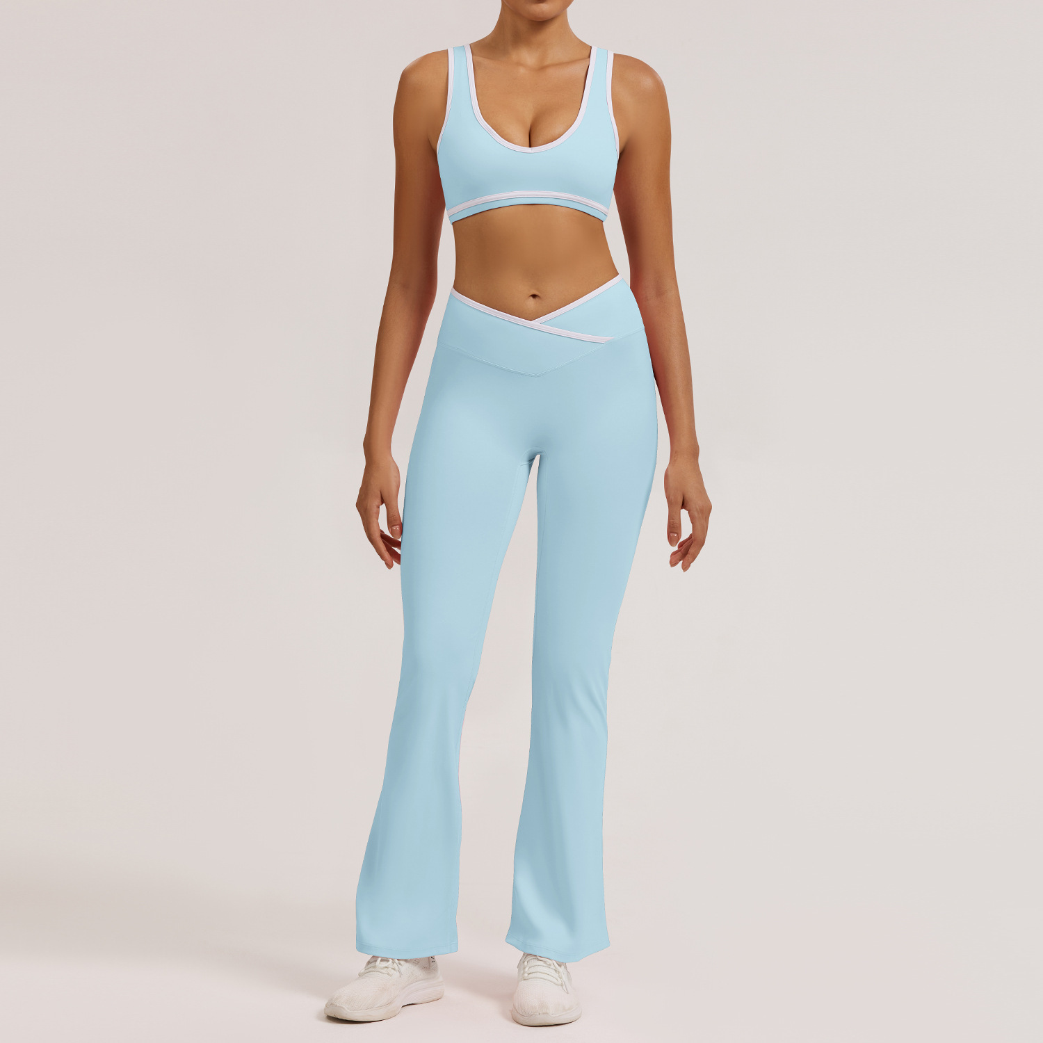 flare leggings + bra water blue