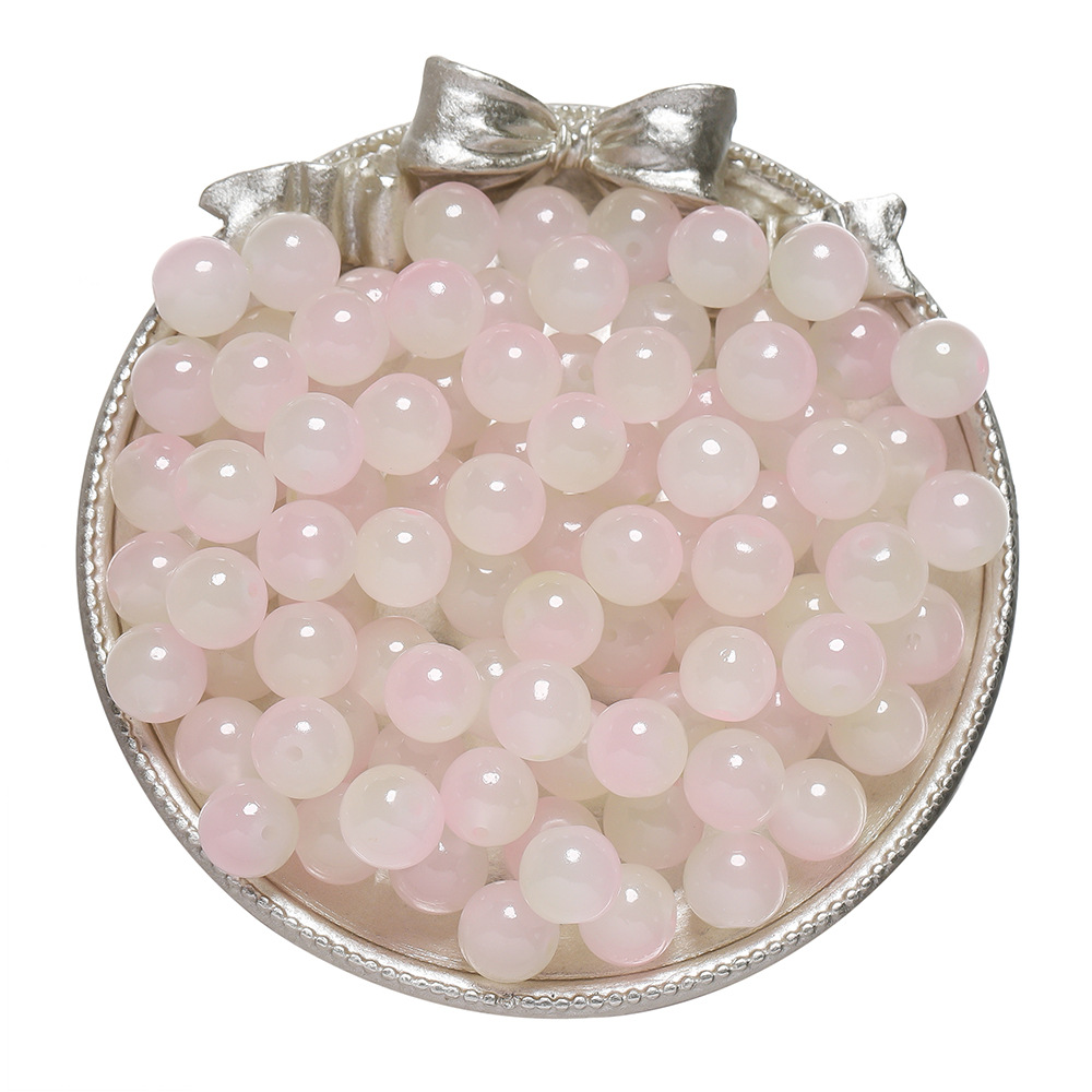 Perles imitation jade en verre bicolore - rose et jaune
