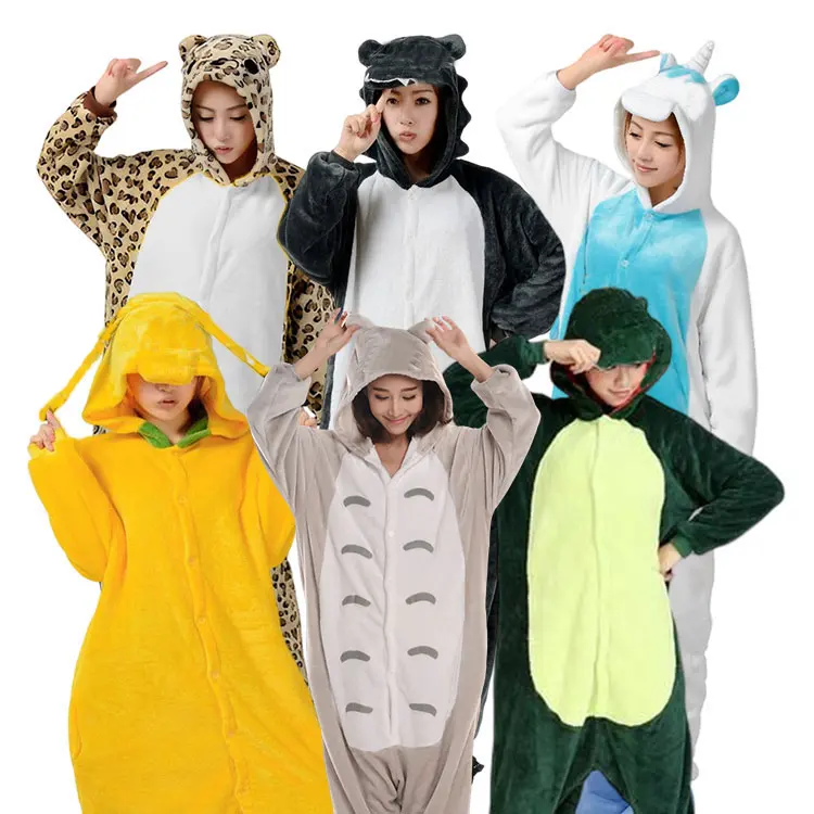 Causal Winter Onesie Adult Pijamas Cartoon Pajamas Donkey Zebra Zip Down Women Hooded Pajamas