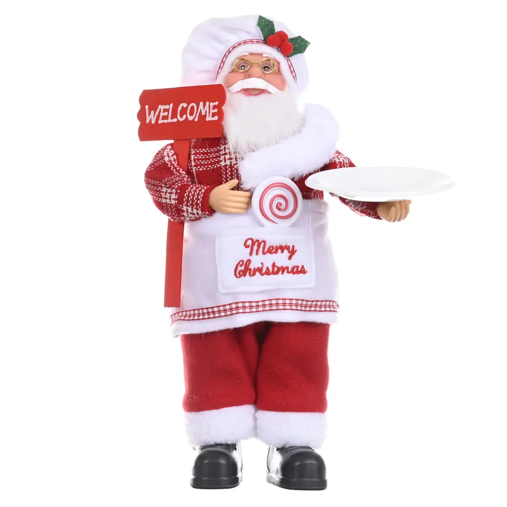 Venta al por mayor 14 pulgadas regalo de Navidad fiesta decoración del hogar Santa Claus Navidad figurita figura decoración con calcetín de Navidad y bolsas