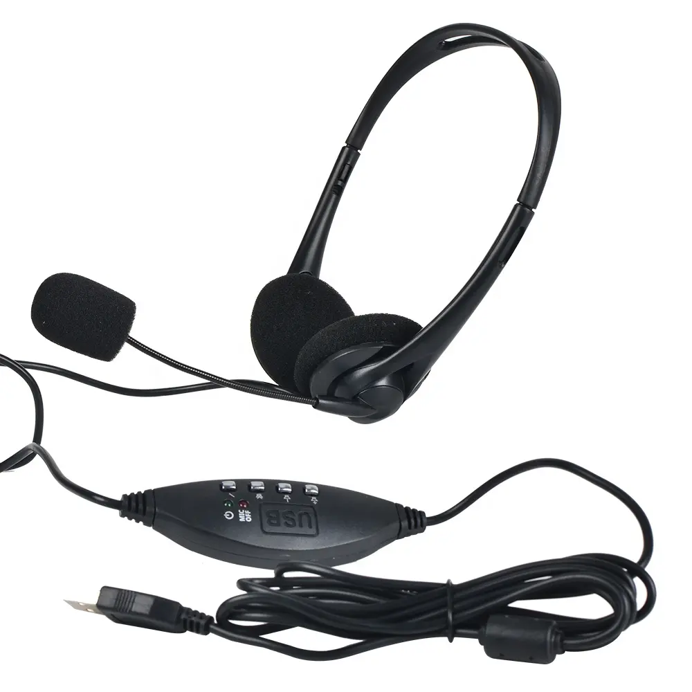 מרכז טלפוני למחשב אוזניות USB usb חיבור אוזניות עם מיקרופונים משתיקים ובקרת עוצמת הקול