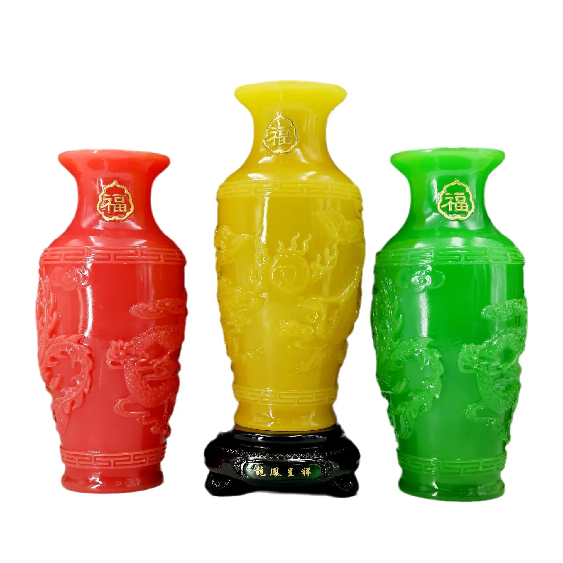 2023 chaud chinois vert résine artisanat Jade fleur Vase décor de table moderne décor cylindre fleur Vase pour la décoration