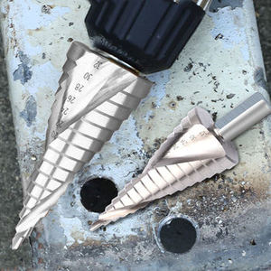 专业<span class=keywords><strong>4</strong></span>-12/20/32毫米高速钢螺旋槽阶梯钻头套装，用于金属锥三角柄孔金属钻头